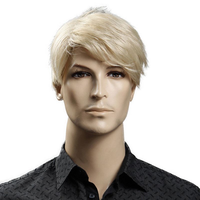 Synthetic 6inch Short Blonde Male Wig Natural Hair Man Wig Straight