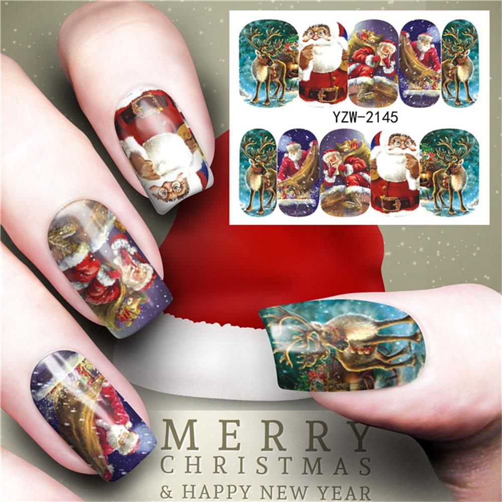 Merry Christmas Tree Nail Sticker Water Decals Nail Glitter Flower Cat Butterfly Transfer Art Decoration Accessorices Foil Nail Art Nail Brushes From Sukeyy