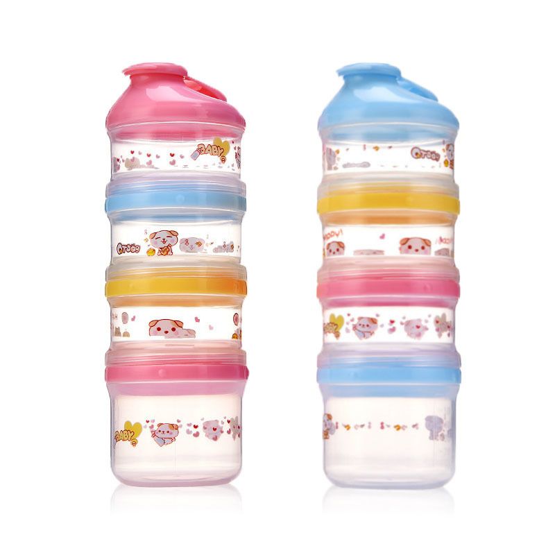 Bobei Elephant Cartoon Pattern Baby Formula Milk Storage Box Portable Outing Food Snacks Container Four Layer Big Capacity