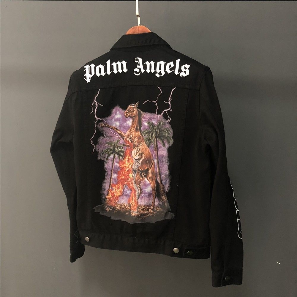 Angels Jacke 2018aw Print Und Hfbyjk167 Jeansjacke Qualität Zurück Männer Frauen Horse Mode Palm Hohe Schwarz htQdsr