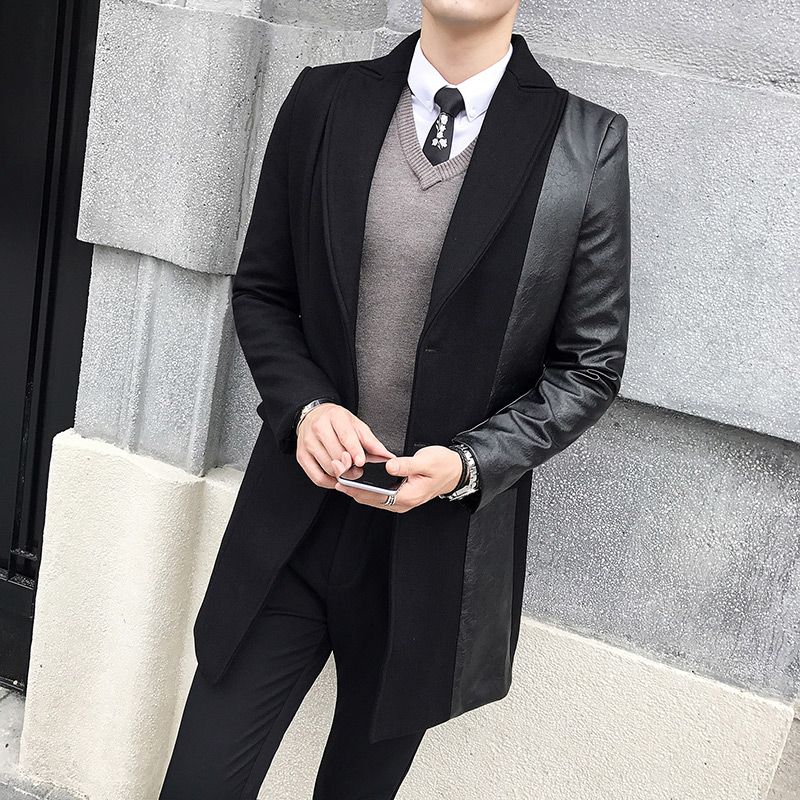 Mens Y Real Black Leather Long Matrix Goth Trench Coat Gothic