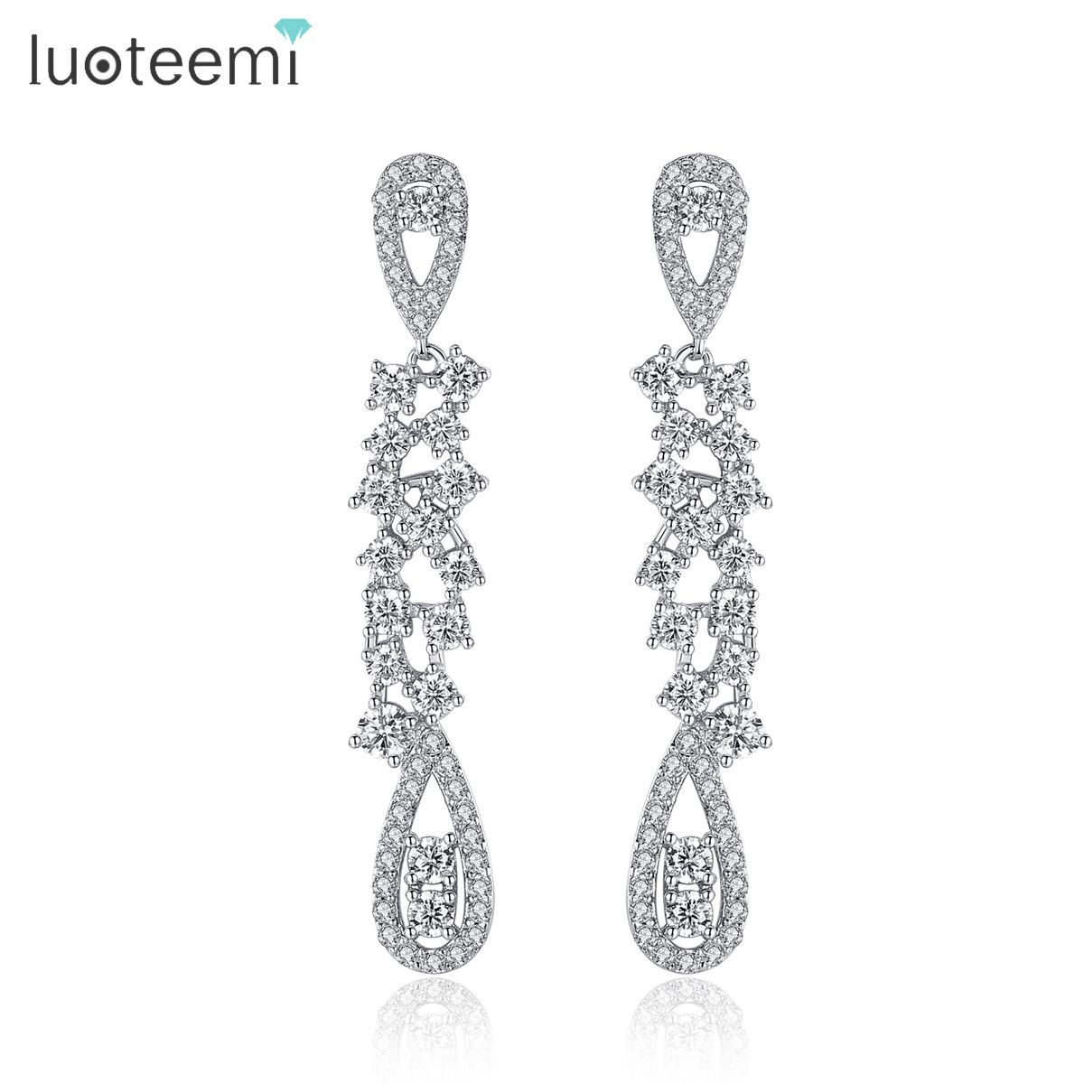 Luoteemi Silver Color Wedding Long Earrings Water Shape Chandelier Luoteemi Silver Color Wedding Long Earrings Water Shape Chandelier For Women Brides Bridesmaid Party Jewellery Brincos