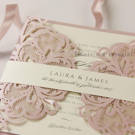 Pink And Cream Luxury Gatefold Laser Cut Set Wedding Invitation With