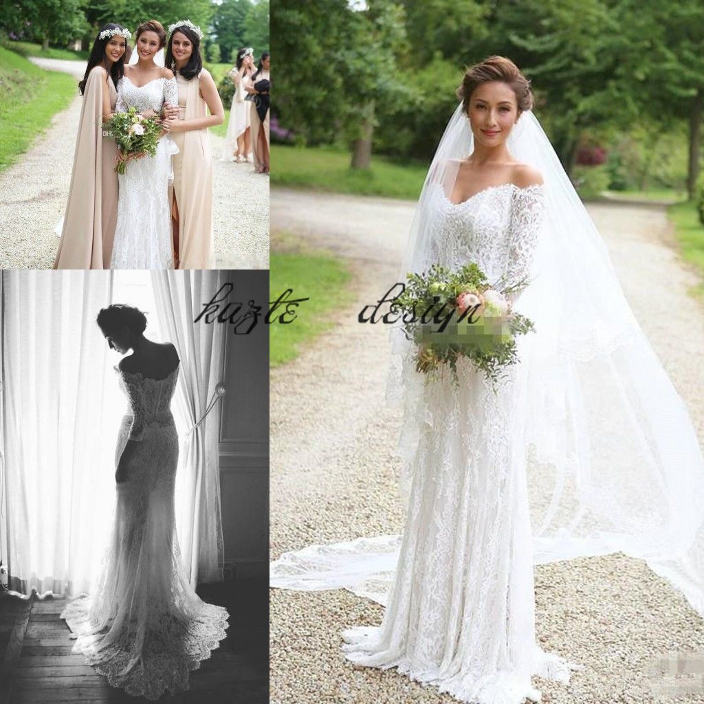 Vintage Lace Bohemian Mermaid Wedding Dresses Off Shoulder Long