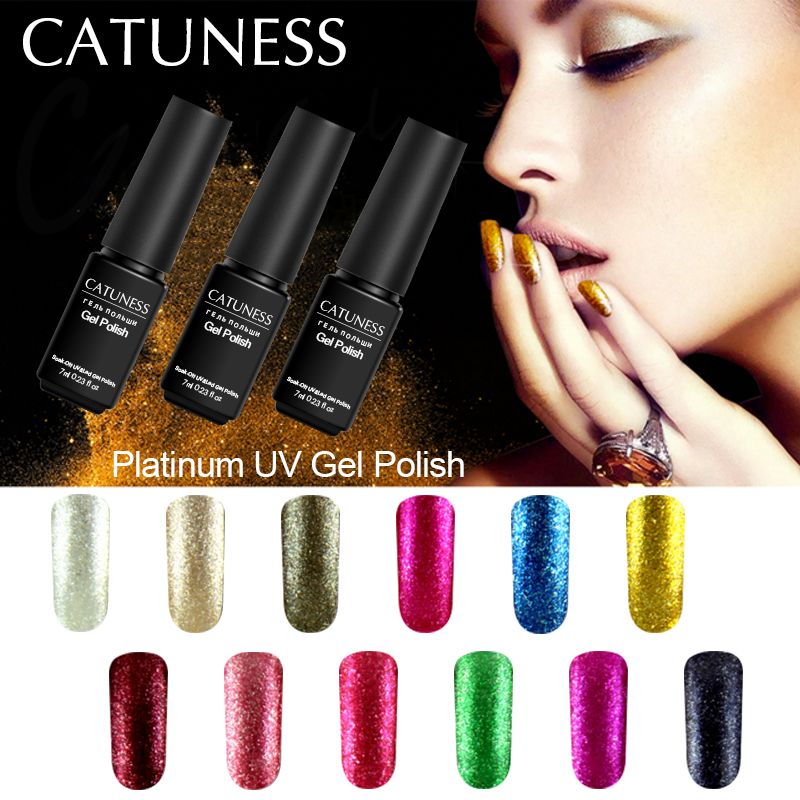 Catuness Professionals Gold Silver Platinum Gel Nail Polish Glitter