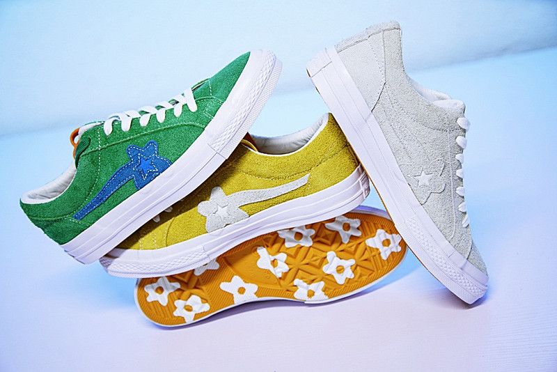 2018 Ttc The Creator X One Star Golf Le Fleur Wang Green Yellow Beige Sunflower Casual Warlking Running Skate Shoes Sneakers 2 Laces,Dust Bag From
