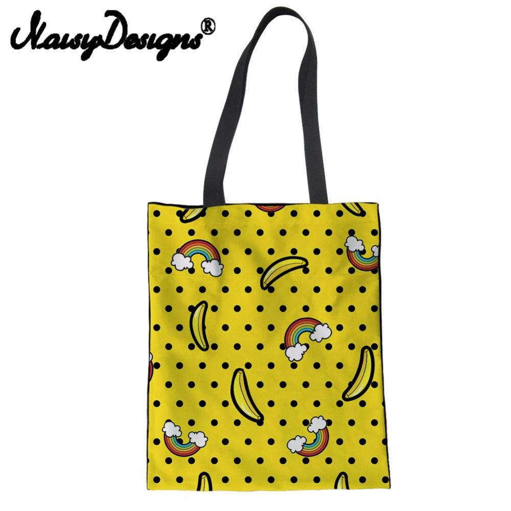 noisydesigns cartoon bananas printed reusable canvas shopping bags