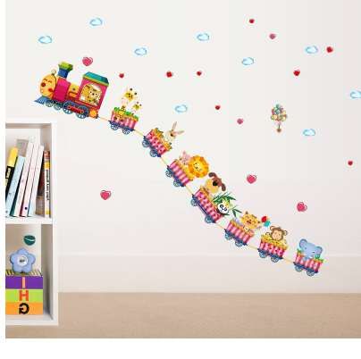 cartoon train kindergarten wall decoration wallpaper stickers baby