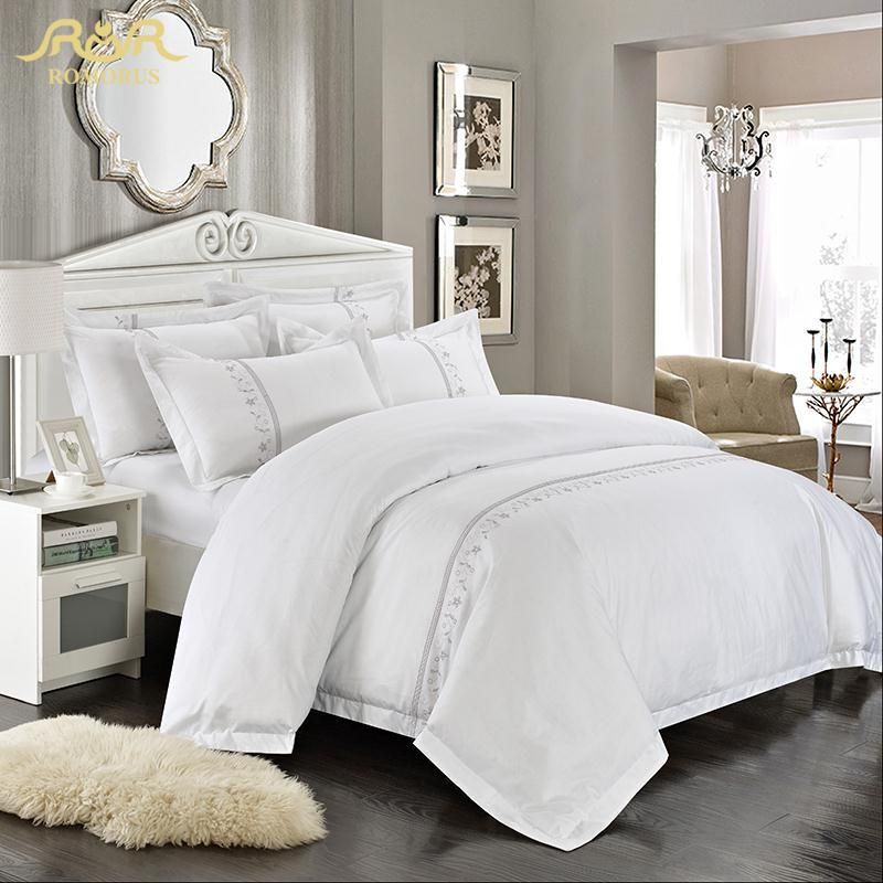 Romorus Whole Hotel Bedding Set 4 White King Queen Size 100 Romorus Whole Hotel Bedding Set 4 White King Queen Size 100 Cotton Embroidered Tribute Silk Quality Bed Linen Sets And Comforter
