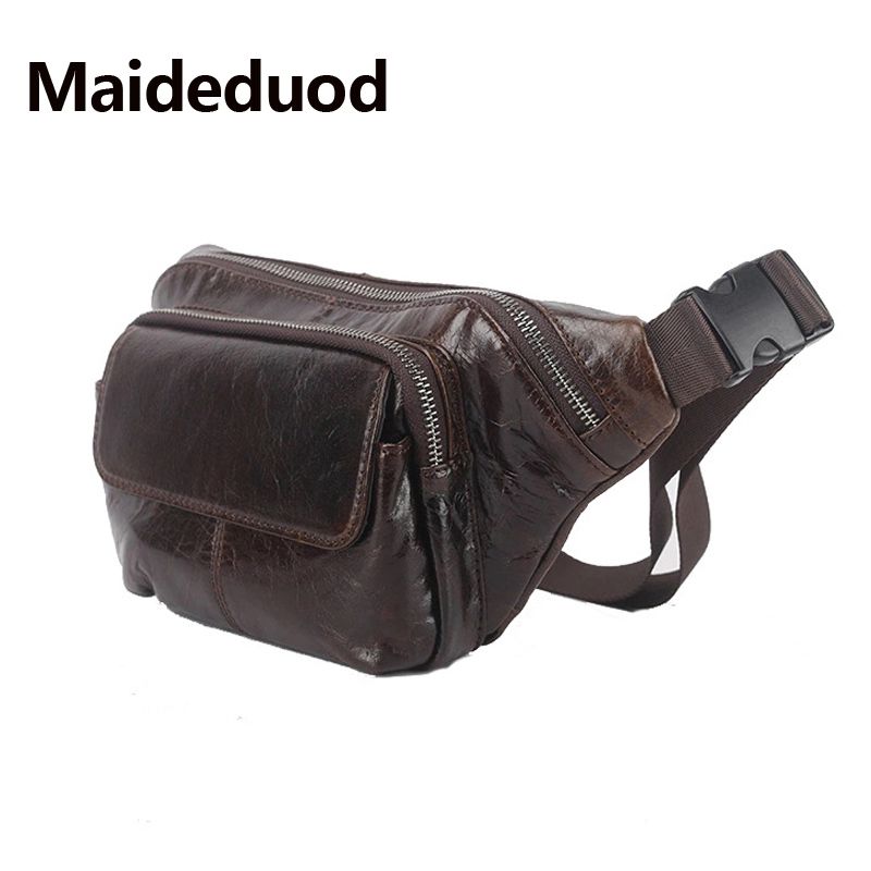 Fashion Genuine Leather Waist Bag For Men Fanny Pack Leather Belt Bag Waist Pack Bum Bag Money Belt Waist Pouch Molle Pochete 7745 - 