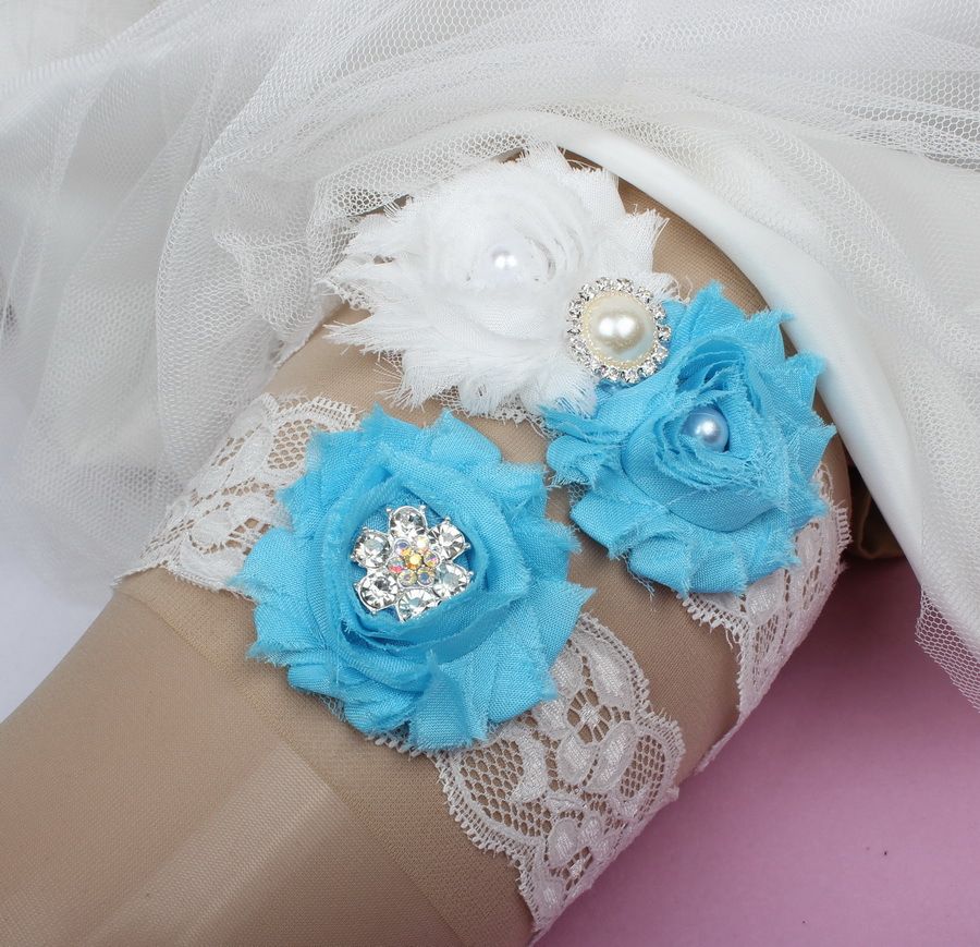 Two Piece Lace Wedding Garters Set Bridal Handmade Flowers