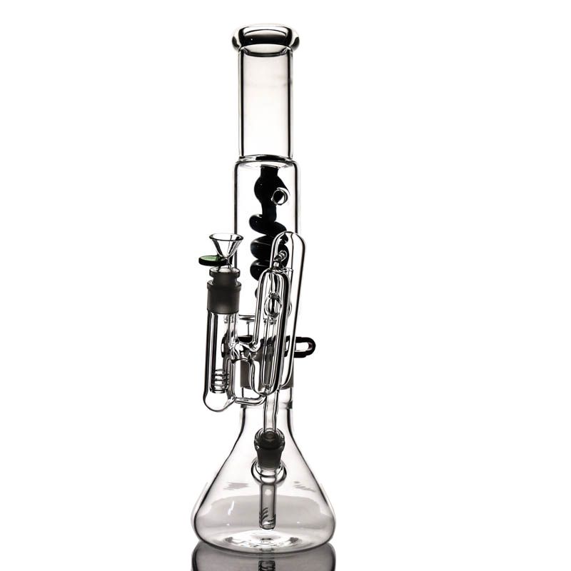 2021 18 Beaker Bongs Black Coil Percolater Glass Water Pipe With Carb