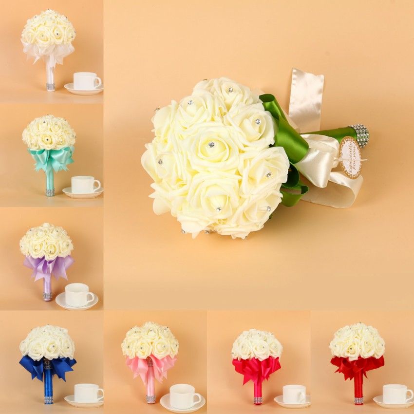 2019 New Cheap Bridesmaid Wedding Foam Flowers Rose Bridal Bouquet