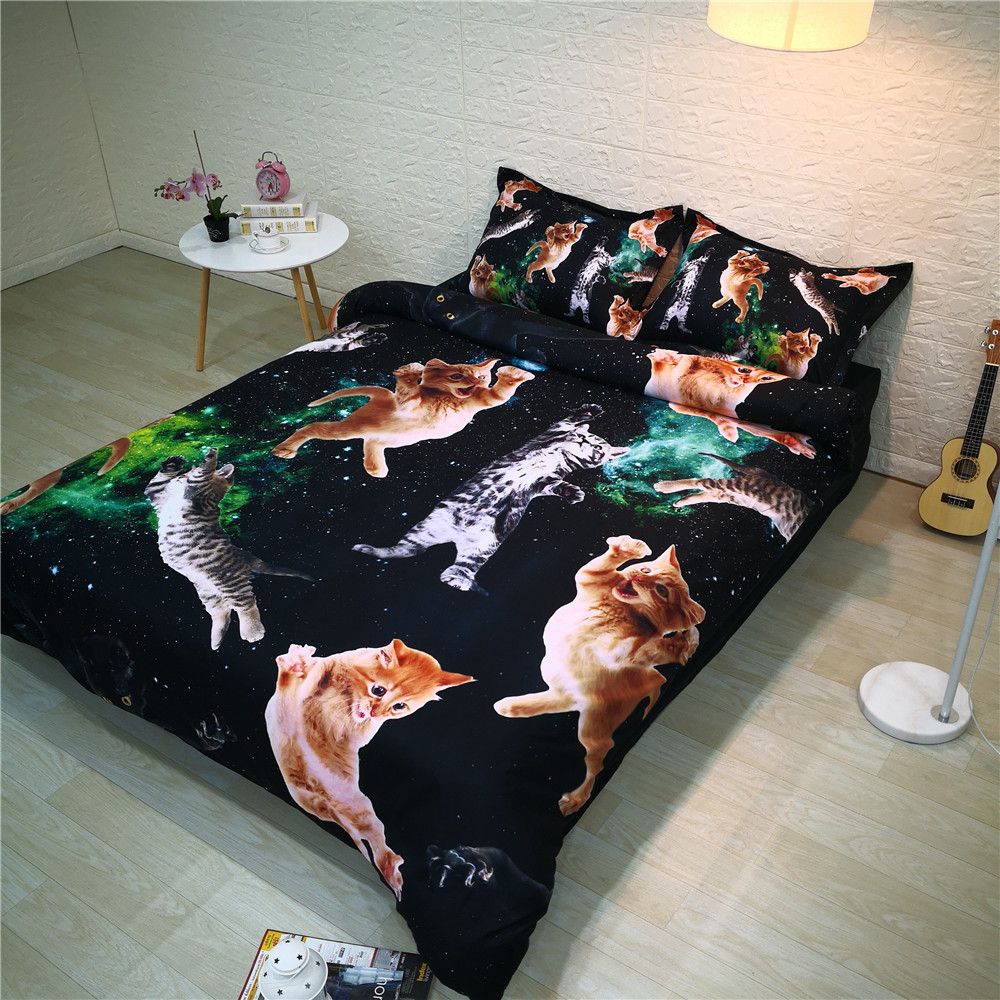 3d Lovely Cat Bed And Bedding Set Microfiber Modern Black 3d Lovely Cat Bed And Bedding Set Microfiber Modern Black Comforter Duvet Cover Us Queen Bedclothes For S Luxury Sets Twin