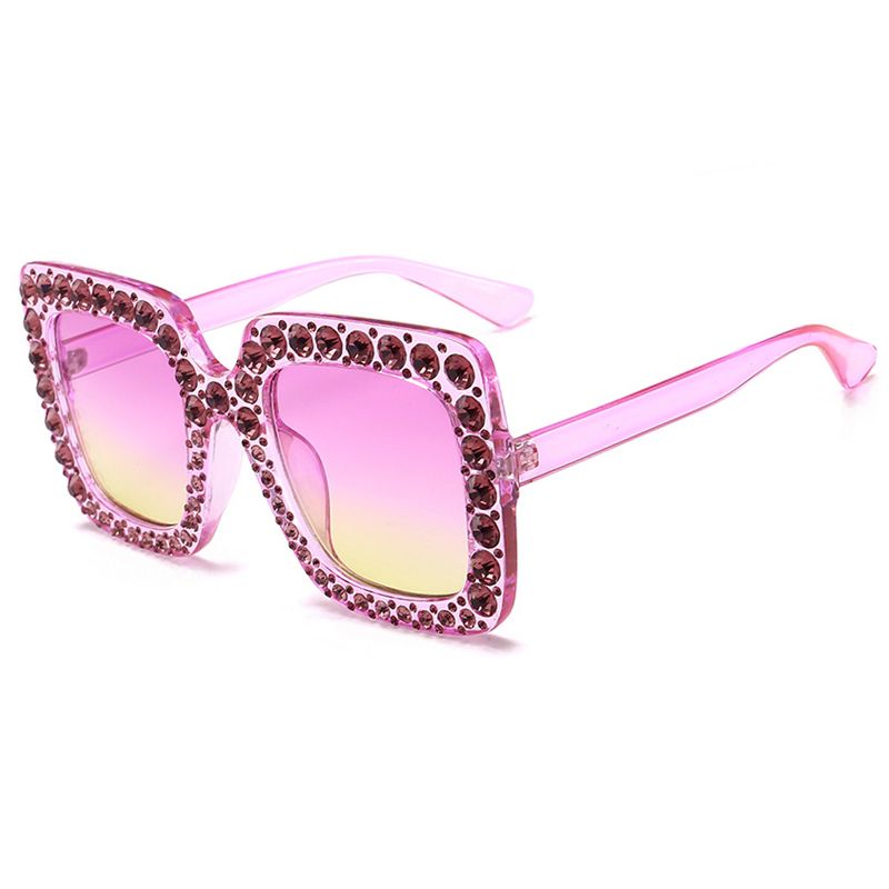 Ladies Diamond Crystal Pink Sunglasses For Women Big Frame Sqaure Glasses Italy Brand Designer