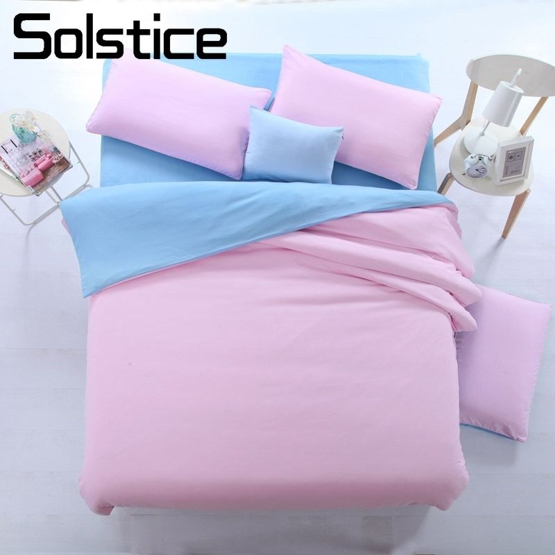 Solstice Home Textile Solid Pink Blue Bedding Set Kid Woman Solstice Home Textile Solid Pink Blue Bedding Set Kid Woman Girl Bedlinen Queen King Duvet Cover Pillowcase Bed Flat Sheet