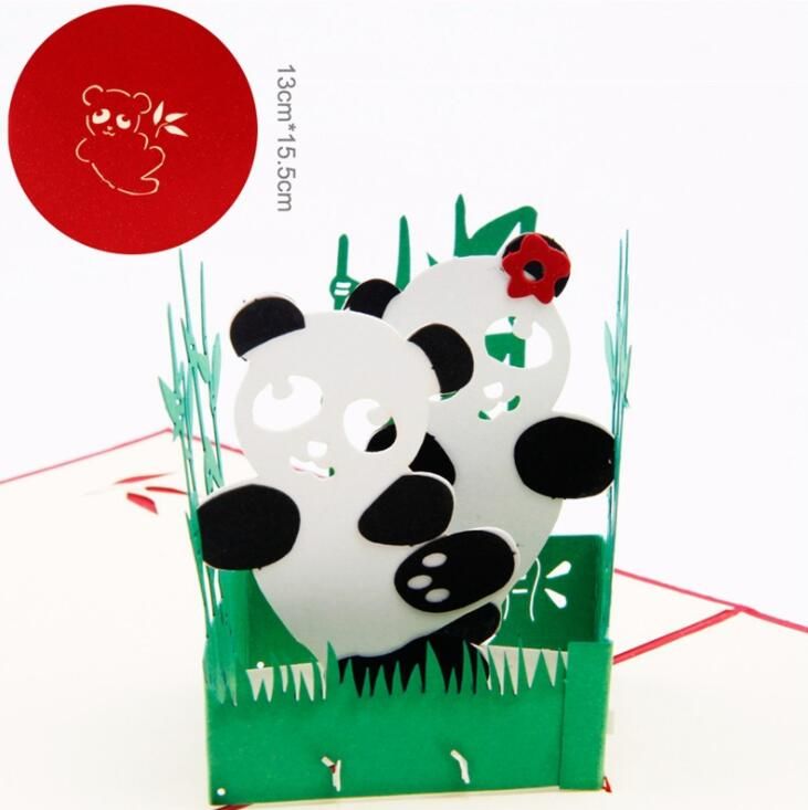 3d pop up panda greeting card laser cutting envelope animal postcard