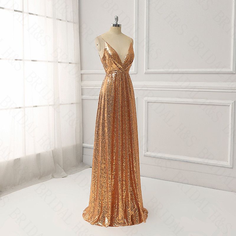 Acquistare Abiti Da Sera Con Paillettes Oro Lungo Sexy A Buon Mercato Con  Scollo A V Scintillante Abito Da Sera Abito Da Ballo Prom Dress Cinghia Di  Spaghetti Economico | Consegna Veloce