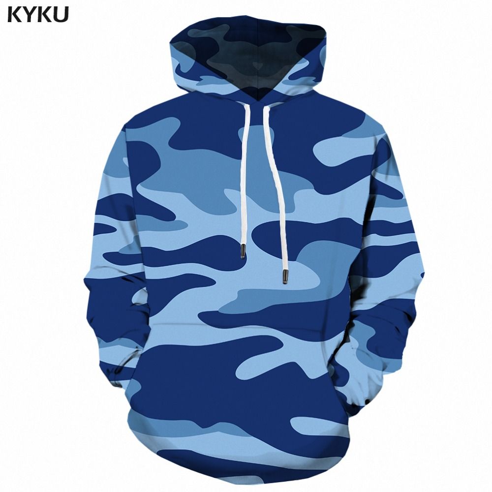2020 KYKU Blue Camo Hoodies Men Camouflage Hoodie 3d Printed Sweatshirt ...