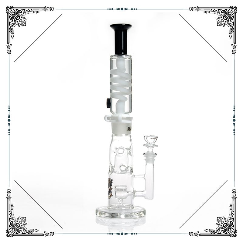 phoenix black & white straight fab Jet Perc Freezable Coil Tube bong glass water pipe build a Glycerin hookahs smoking heady