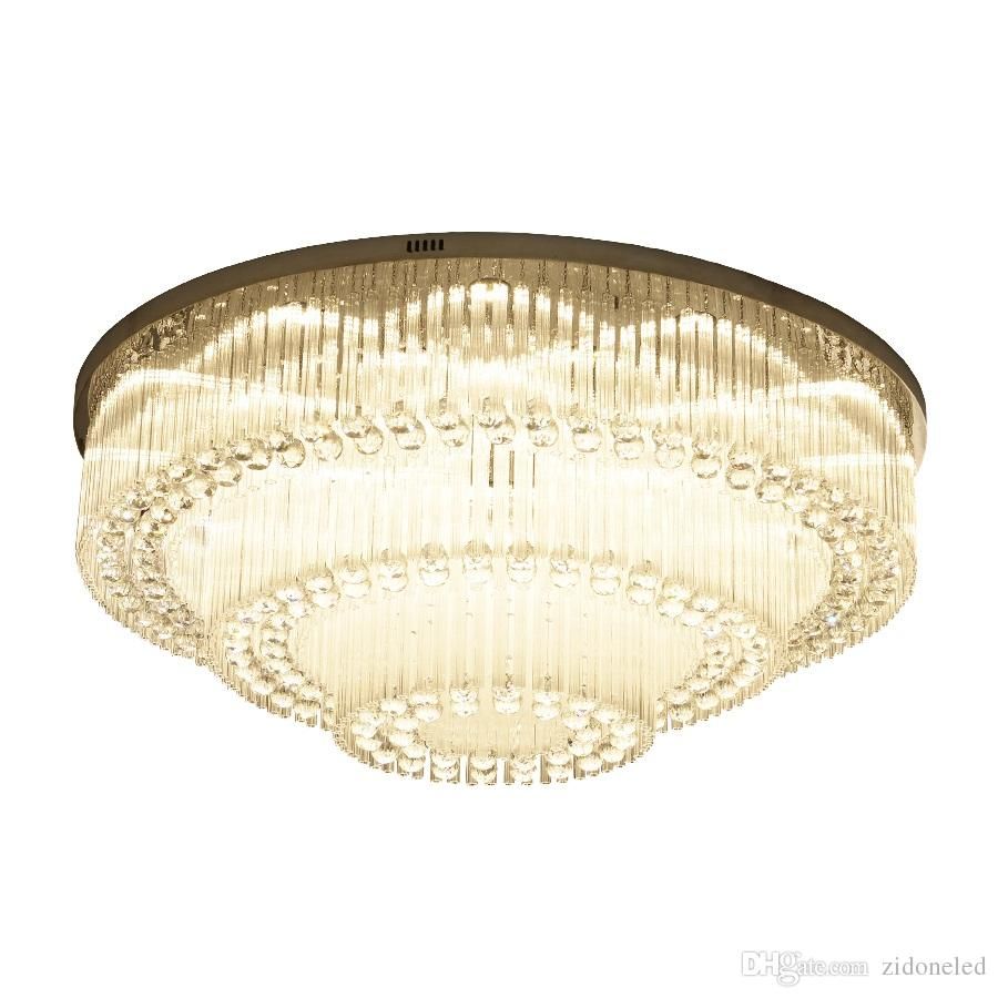 Luxurious Modern Crystal Chandelier Round High End K9 Light Gray Coat Best Battery Operated Strip Lights