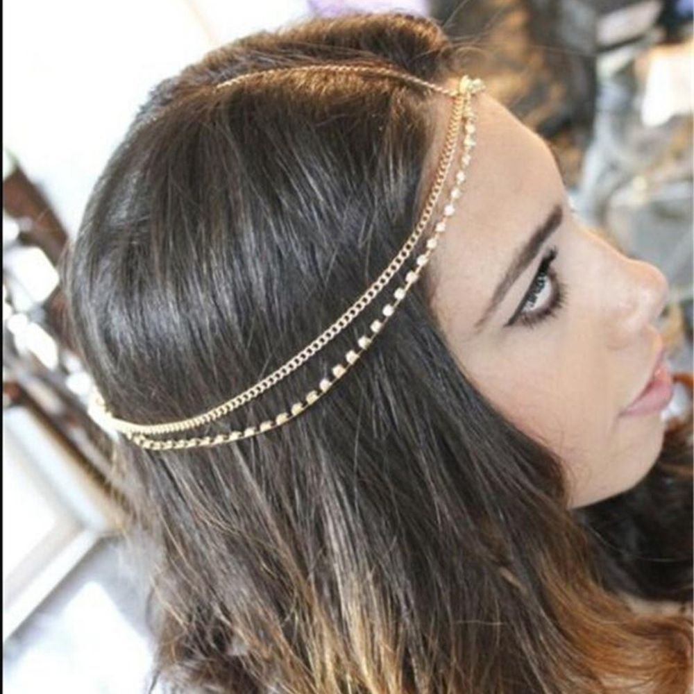 Fashion Women Lady Metal Gold Silver Multilayer Boho Head Chain