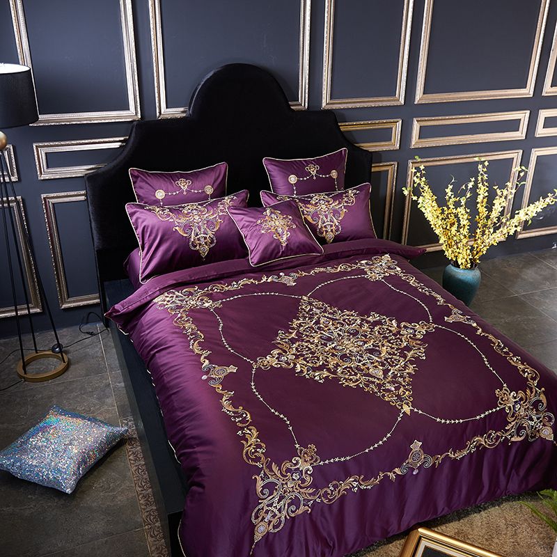 Purple Blue Luxury Mandala Boho Bedding Set Egyptian Cotton Purple Blue Luxury Mandala Boho Bedding Set Egyptian Cotton Embroidery Queen King Size Duvet Cover Bed Sheet Pillow Shams Sets On