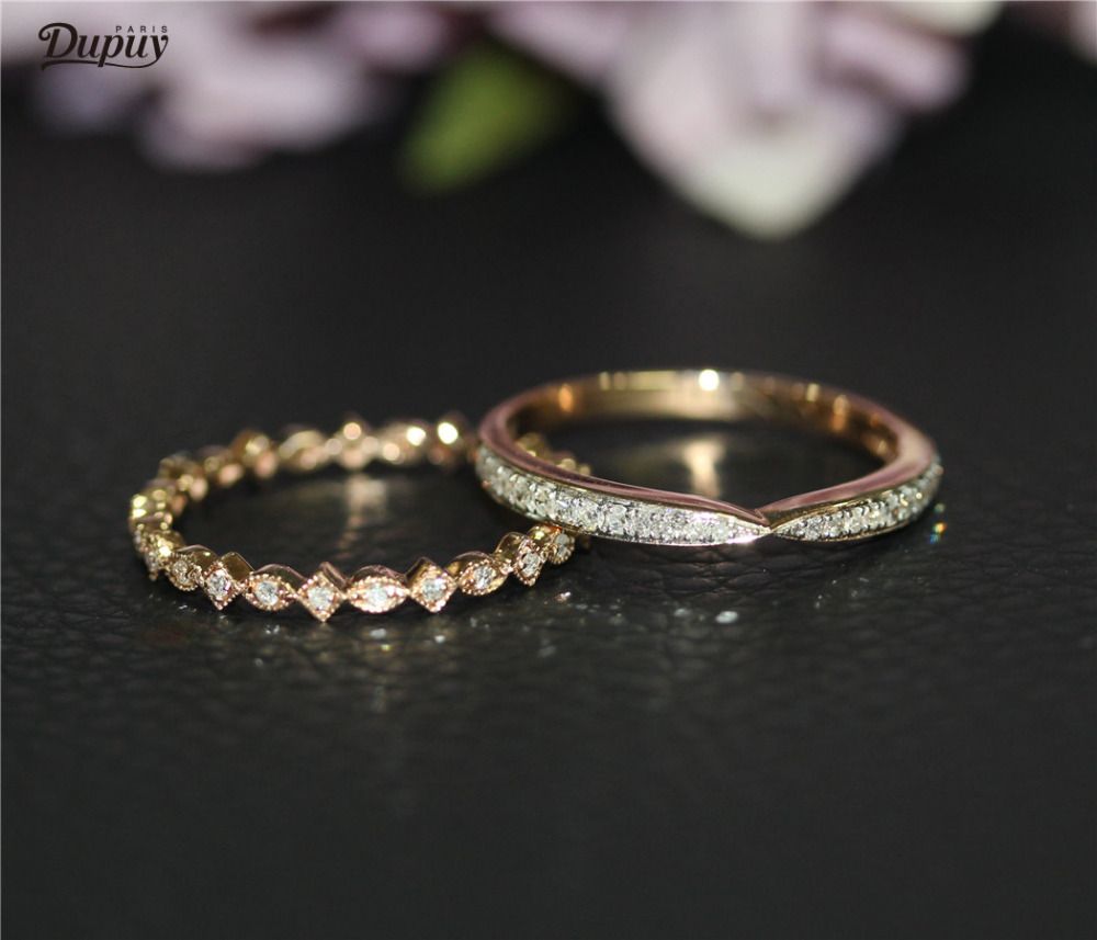 2019 Dupuy 14k Rose Gold Wedding Ring Set Art Deco Full Eternity