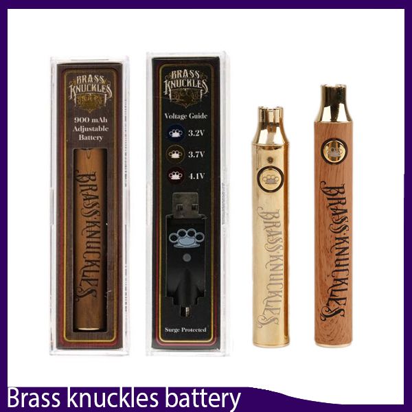 Brass Knuckles Battery 3 Heat Wood Look 510 Thread Pen 900 mAh Charger Included