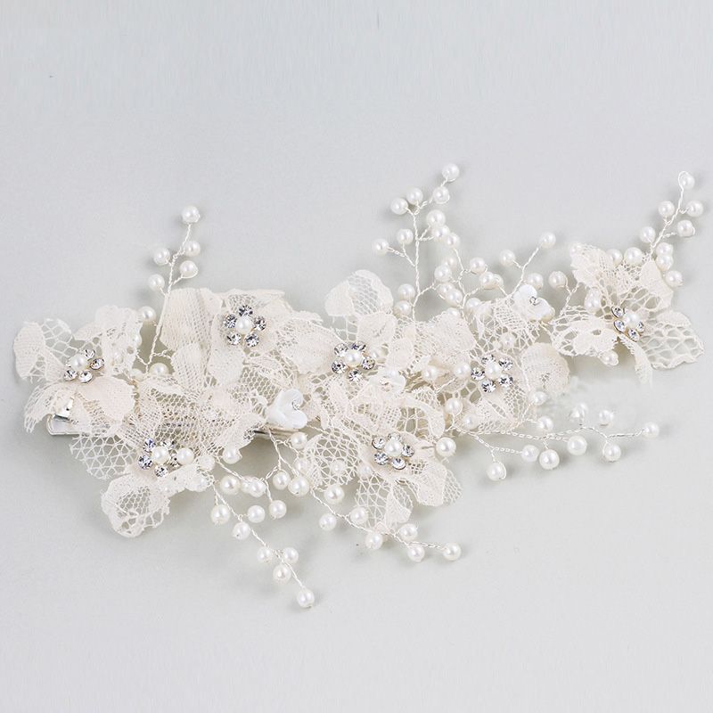 Charming Lace Flower Bridal Barrettes Hair Clip Pearls Wedding