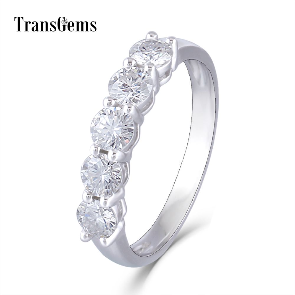 2019 Transgems Moissanite Half Eternity Wedding Band Women 14k White