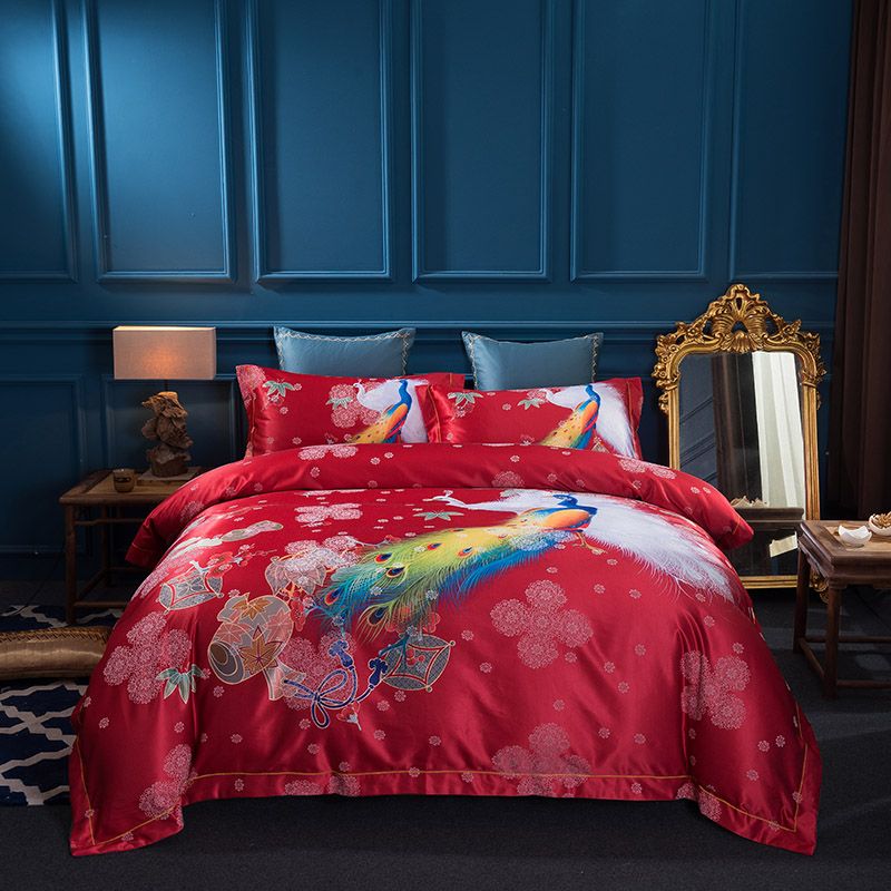 Luxury Silk Egypt Cotton Brocade Pea Bedding Set Digital Luxury Silk Egypt Cotton Brocade Pea Bedding Set Digital Printing Duvet Cover Bed Sheet Pillowcases Queen King Size Sports French Country