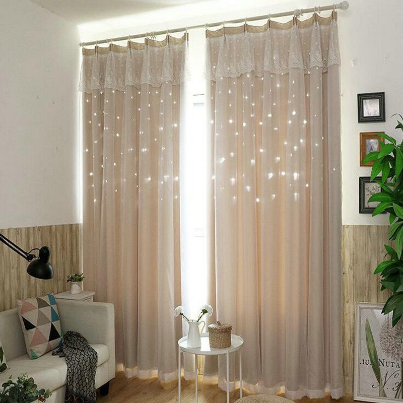 compre nuevo estilo de encaje de costura hollow star blackout cortina de tela para la sala de estar princesa sala de los ninos cortina ahueca hacia
