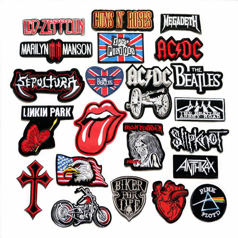 Embroidery Patch Music Band Heart Sew Iron On Embroidered Patches Punk ...