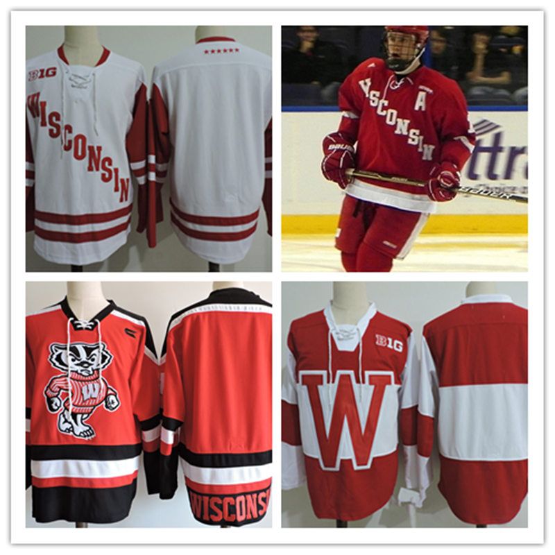 2019 Mens NCAA Big Ten Wisconsin Badgers College Hockey Jerseys Adults