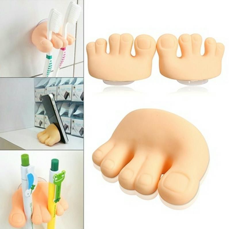 Foot Toe Shaped Funny Cable Organizer Stand Pen Pencil Toothbrush Holder Mount 