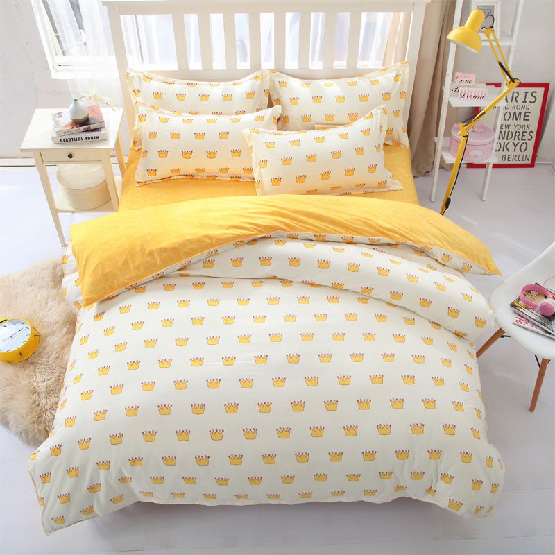 Simple Korean Style King Full Kids Bed Linen Bedding Set Cotton Simple Korean Style King Full Kids Bed Linen Bedding Set Cotton Bedclothes Duvet Cover Flat Sheet Pillow Case Comforte Queen Size Comforters Denim