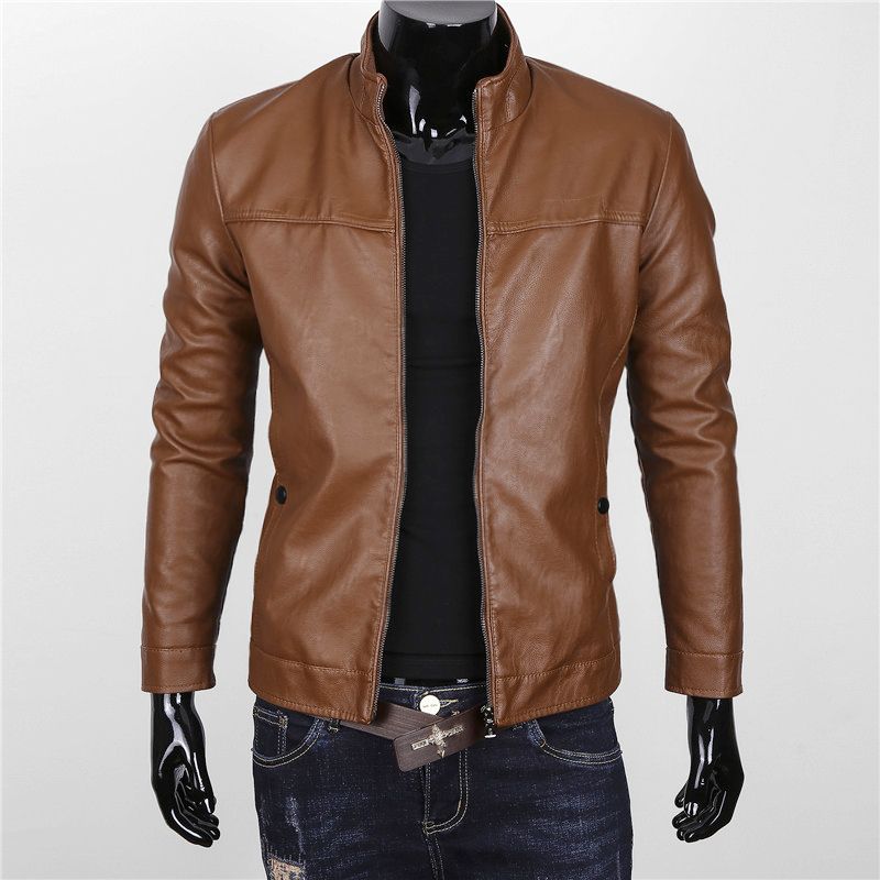2018 Top Quality Faux Leather Jacket Men Fashion Solid Slim Fit 2018 Top Quality Faux Leather Jacket Men Fashion Solid Slim Fit Mens Motorcycle Stand Collar Casual Coats 3xl Black From Smotthwatch