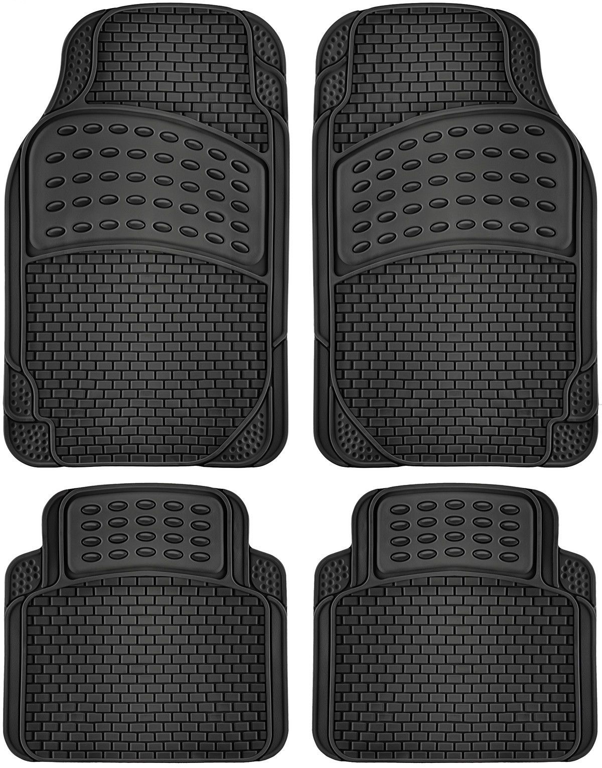 Car Floor Mats All Weather Rubber Set Semi Custom Fit Heavy Duty Black