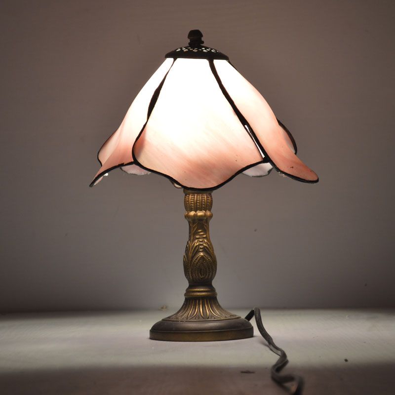8 Inch Pink Lotus Flower Table Lamp Country Style Stained Glass Bedside E27 110 240v