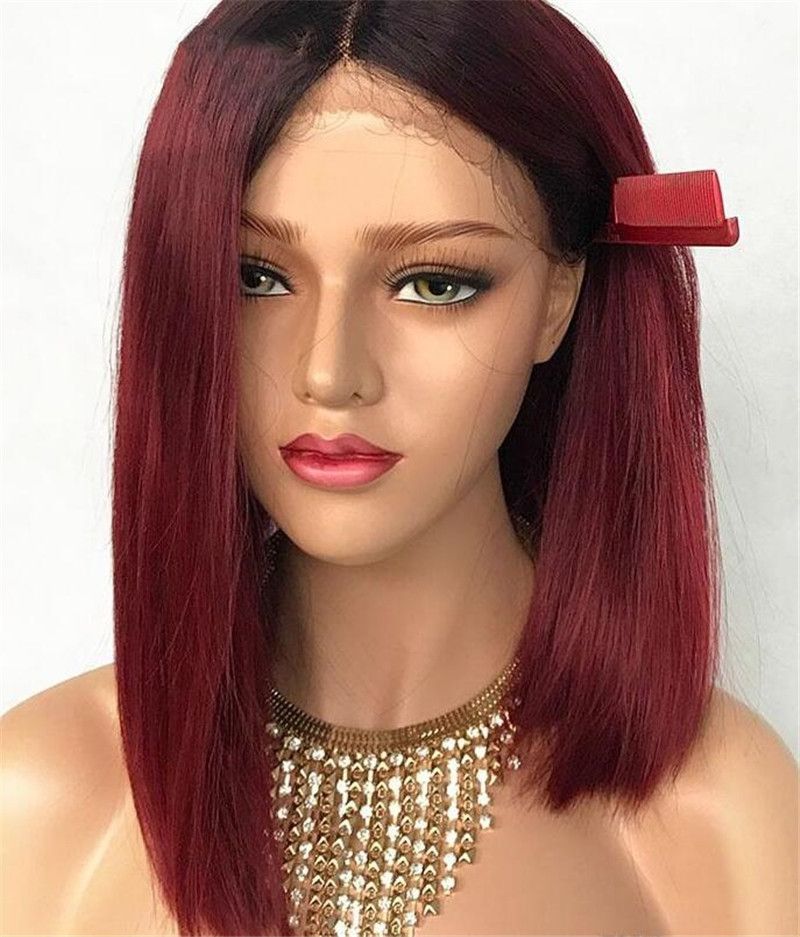 Bleached Knots Straight Full Lace Wig Ombre Human Hair Wig With