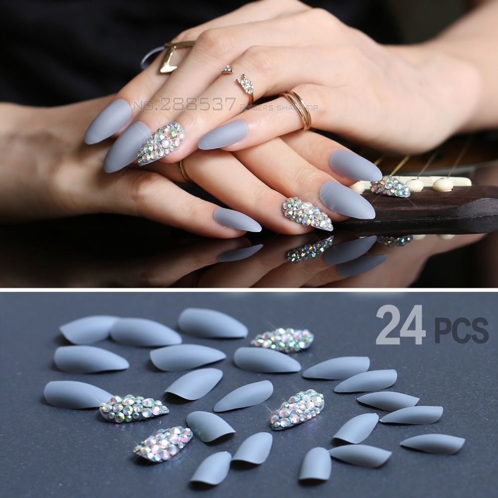 Matte Gray Press On Nails Bling Nail Art False Short Pointed Soft Matte Gray Press On Nails Bling Nail Art False Short Pointed Soft Fake Stiletto Nails Full Cover With Jelly Glue Red False Nails False Nails Designs From ... - Matte Gray Press On Nails Bling Nail Art False Short Pointed Soft