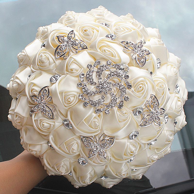 Janevini Ivory Bridal Bouquet Artificial Rhinestone Bouquet Brooch