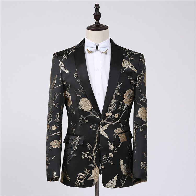 2020 Freeship Mens Black Golden Embroidery Tuxedo Jacket/Stage