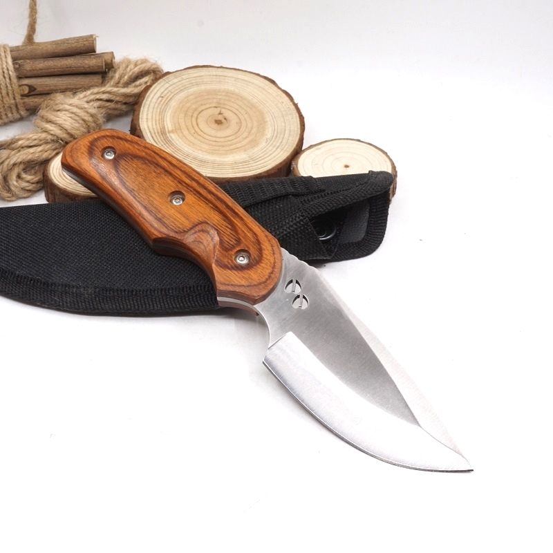 Small Straight Knife Fixed Blade Pocket Hunting Knife 440C Blade Wood