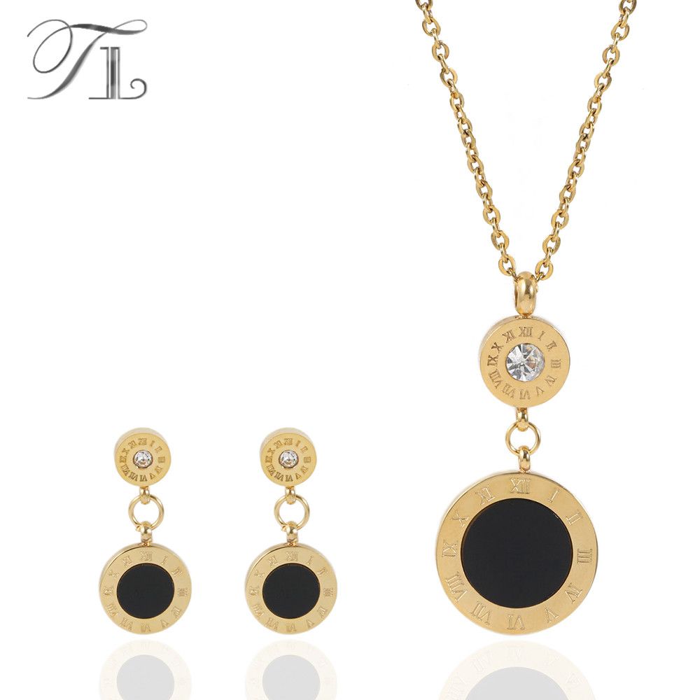 Stainless steel Inlaid Pearl Pendant Bear Necklace Earrings Set