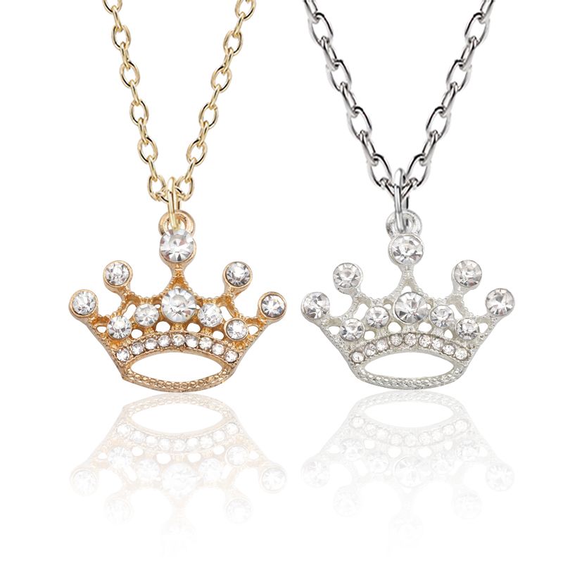 Whole Luxury Crystal Crown Pendant Necklaces Gold Silver Luxury Crystal Crown Pendant Necklaces Gold Silver Princess Pendants For Women Girls Valentine S Day Gifts