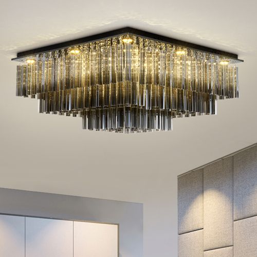 Dimmable Modern Led Rectangle Crystal Chandeliers High End Clear K9 Dimmable Modern Led Rectangle Crystal Chandeliers High End Clear K9 Crystals Surface Mounted Chandelier For Living Room Bedroom Hotel