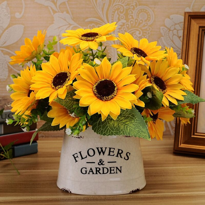 2019 Sweet Artificial Sunflowers 1 Bunch 7 Heads Sunflower Decorations