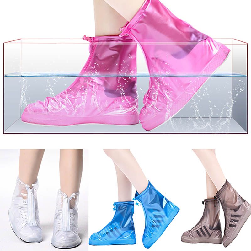 2019 Waterproof Rain Shoe Covers PVC Anti Slip Reusable RainShoe Zipper